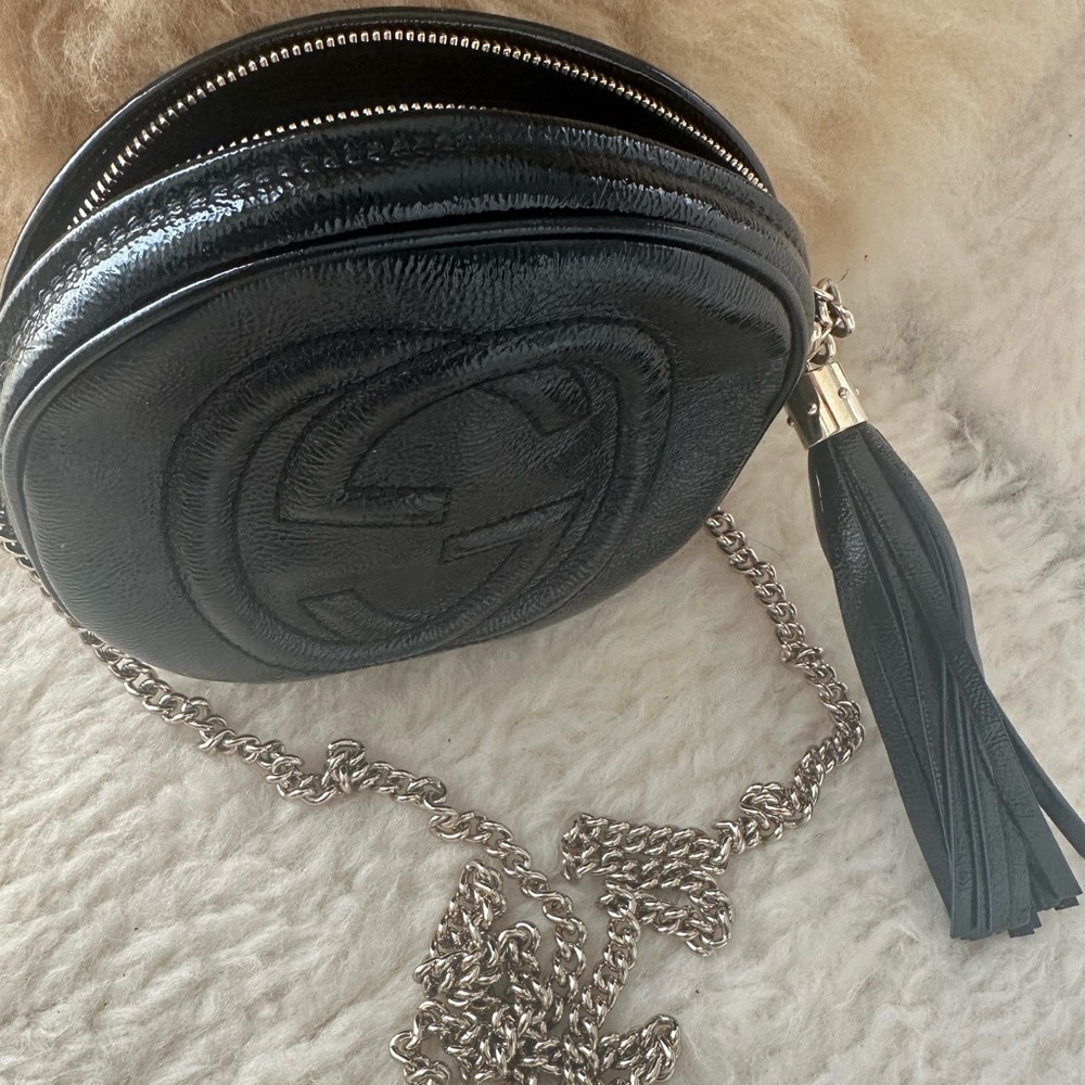 Gucci Black Patent Leather Round Crossbody Bag